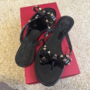 Authentic Valentino Black and Gold Studded Sandals
